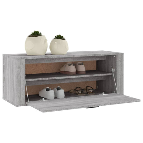 Wandschoenenkast 100x35x38 cm bewerkt hout grijs sonoma - AllerleiShop