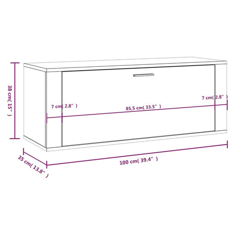 Schoenenkast wandgemonteerd 100x35x38cm bewerkt hout bruineiken - AllerleiShop