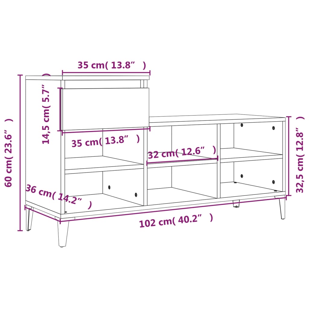 Schoenenkast 102x36x60 cm bewerkt hout wit - AllerleiShop