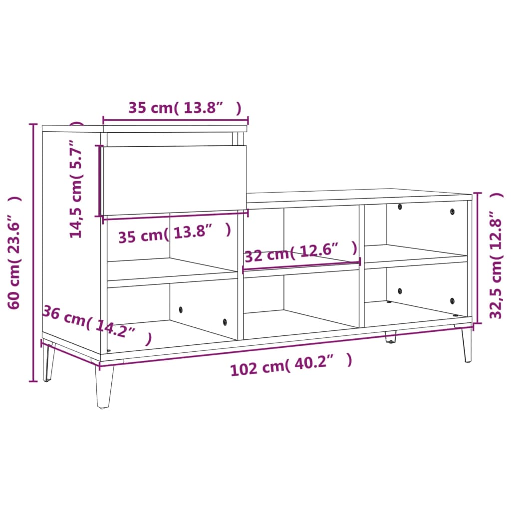 Schoenenkast 102x36x60 cm bewerkt hout betongrijs - AllerleiShop