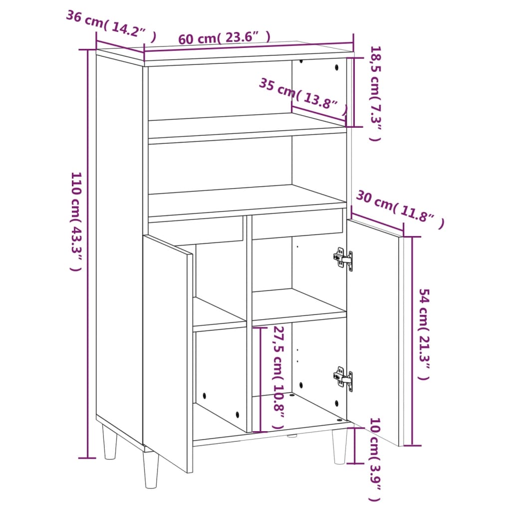 Hoge kast 60x36x110 cm bewerkt hout zwart - AllerleiShop