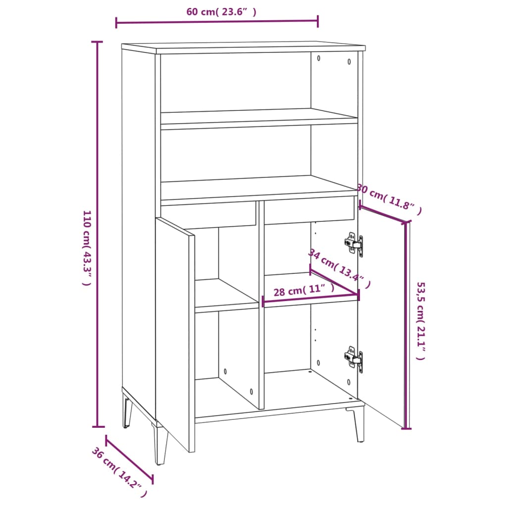 Hoge kast 60x36x110 cm bewerkt hout wit - AllerleiShop