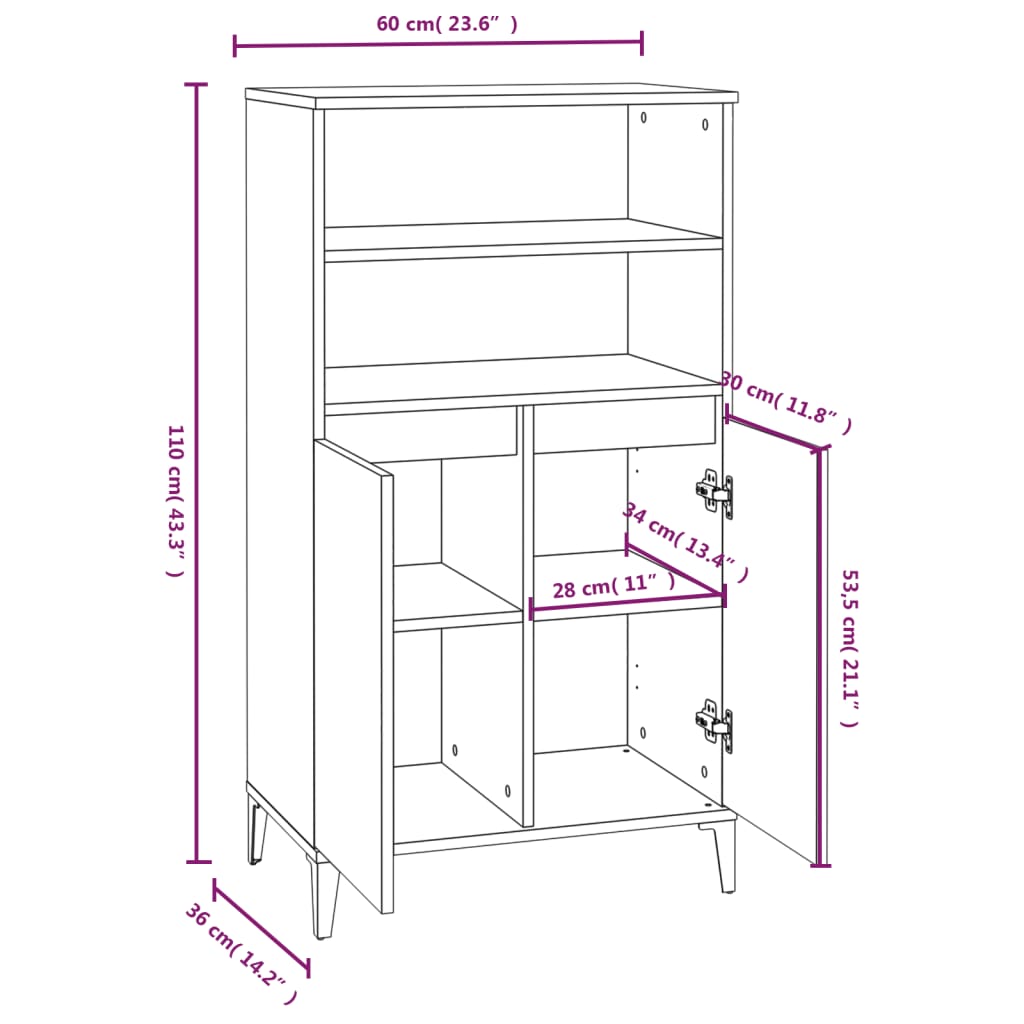 Hoge kast 60x36x110 cm bewerkt hout zwart - AllerleiShop