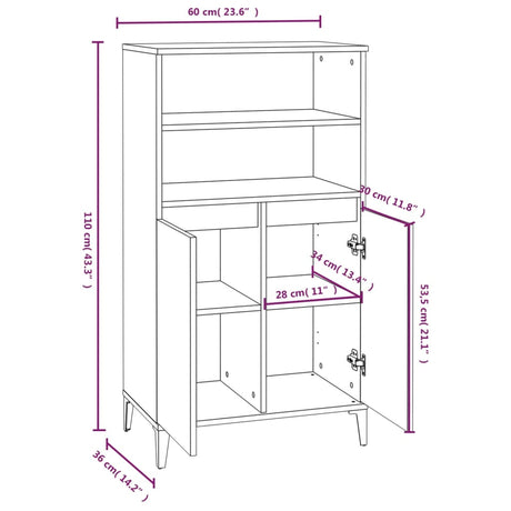 Hoge kast 60x36x110 cm bewerkt hout betongrijs - AllerleiShop