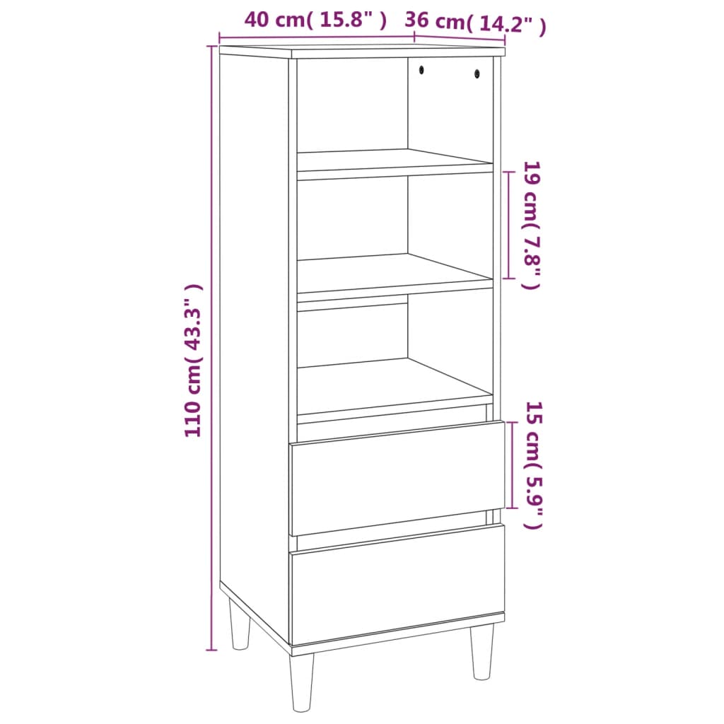 Hoge kast 40x36x110 bewerkt hout hoogglans wit - AllerleiShop