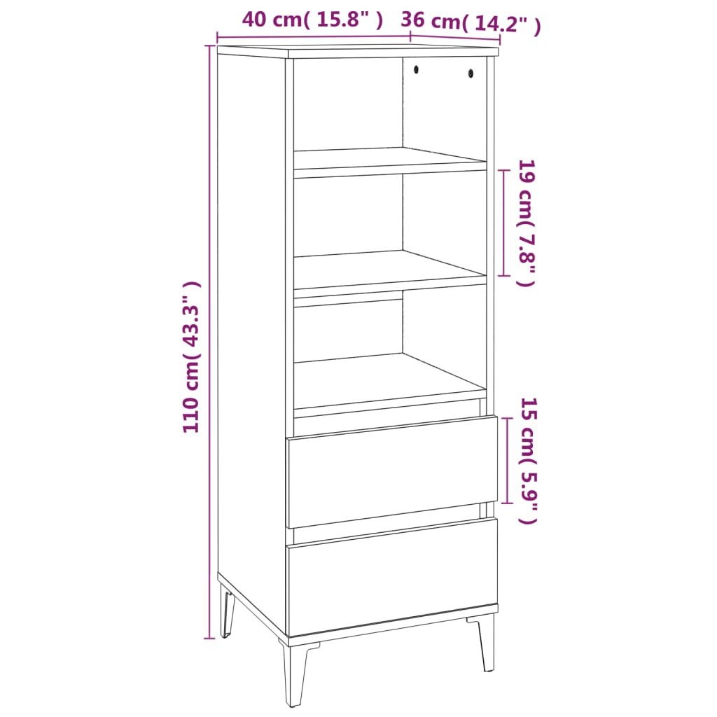 Hoge kast 40x36x110 cm bewerkt hout sonoma eiken - AllerleiShop