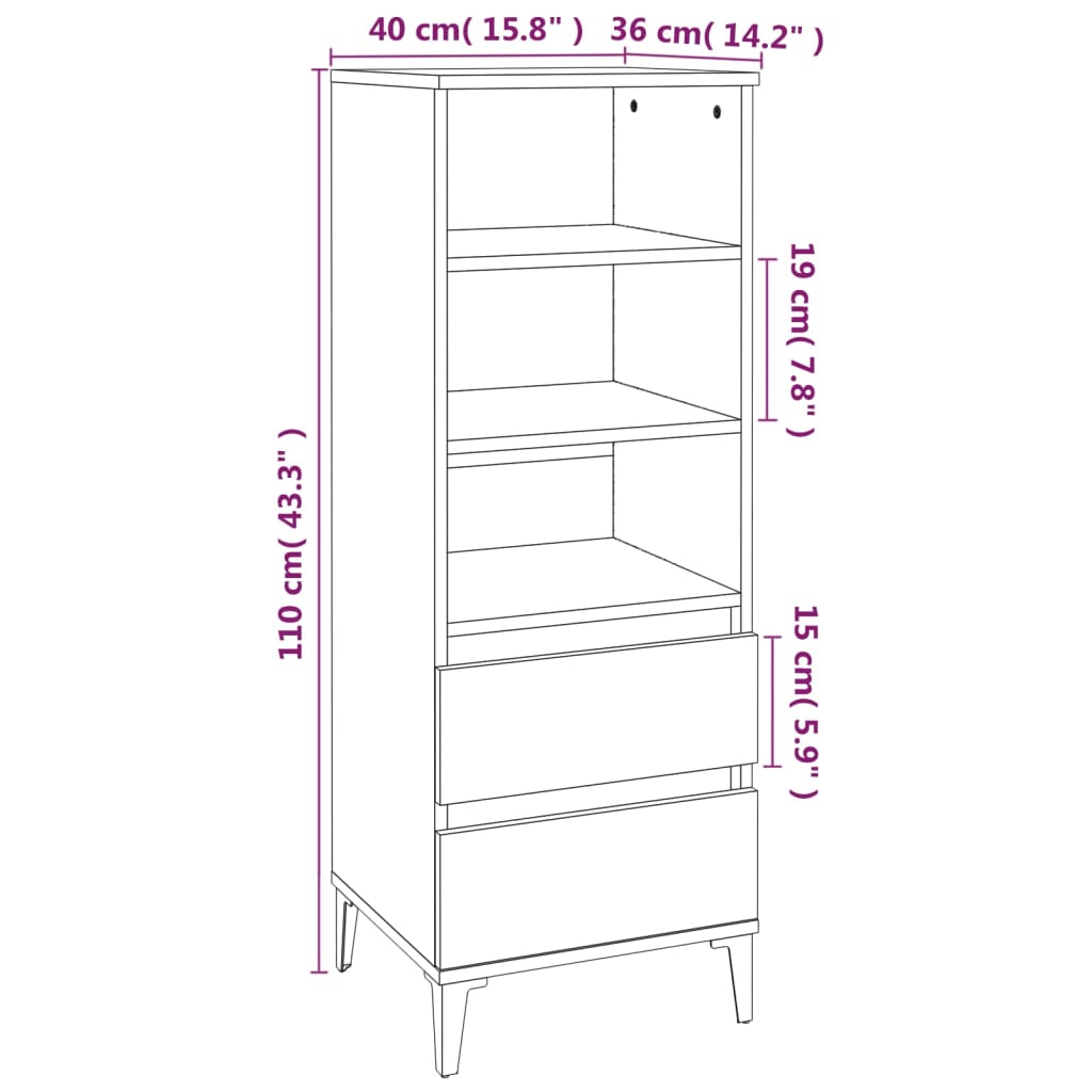 Hoge kast 40x36x110 cm bewerkt hout betongrijs - AllerleiShop