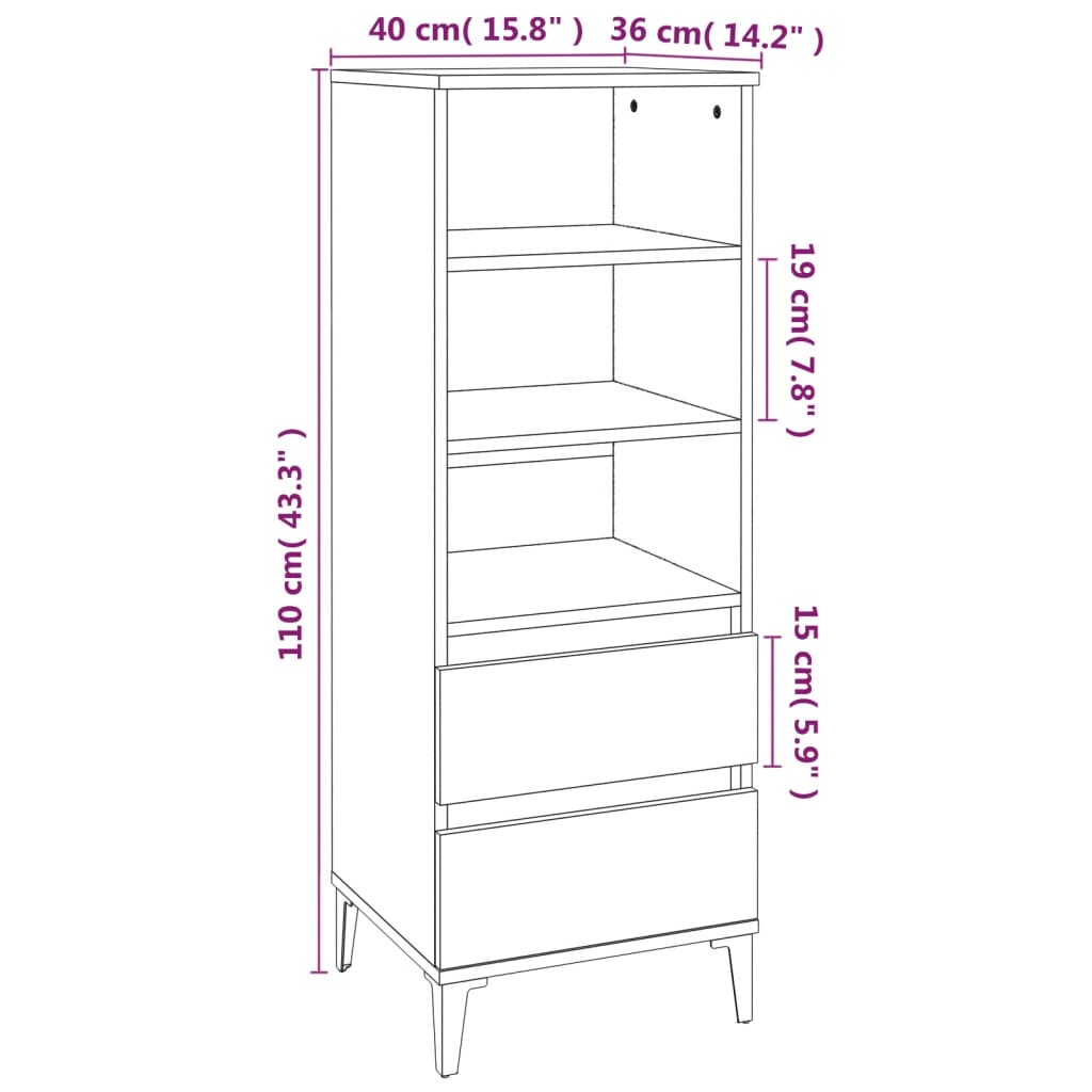 Hoge kast 40x36x110 cm bewerkt hout bruineiken - AllerleiShop