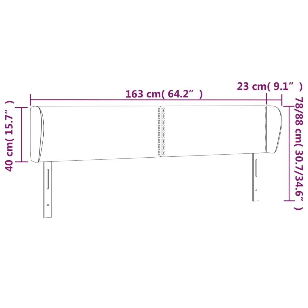 Hoofdbord met randen 163x23x78/88 cm fluweel donkergroen