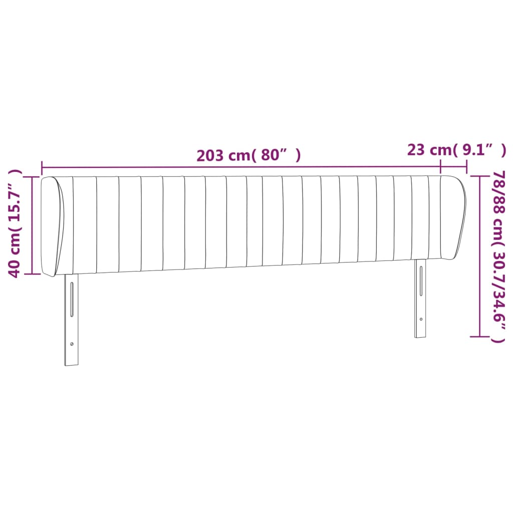 Hoofdbord met randen 203x23x78/88 cm fluweel donkergroen