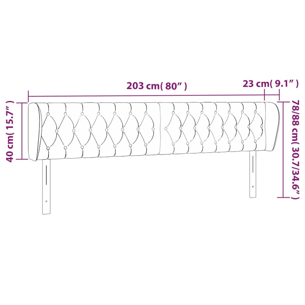 Hoofdbord met randen 203x23x78/88 cm fluweel donkergroen