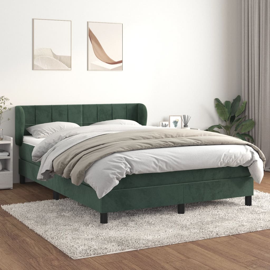 Boxspring met matras fluweel donkergroen 140x190 cm