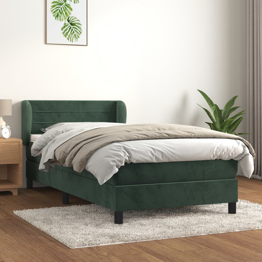 Boxspring met matras fluweel donkergroen 90x200 cm