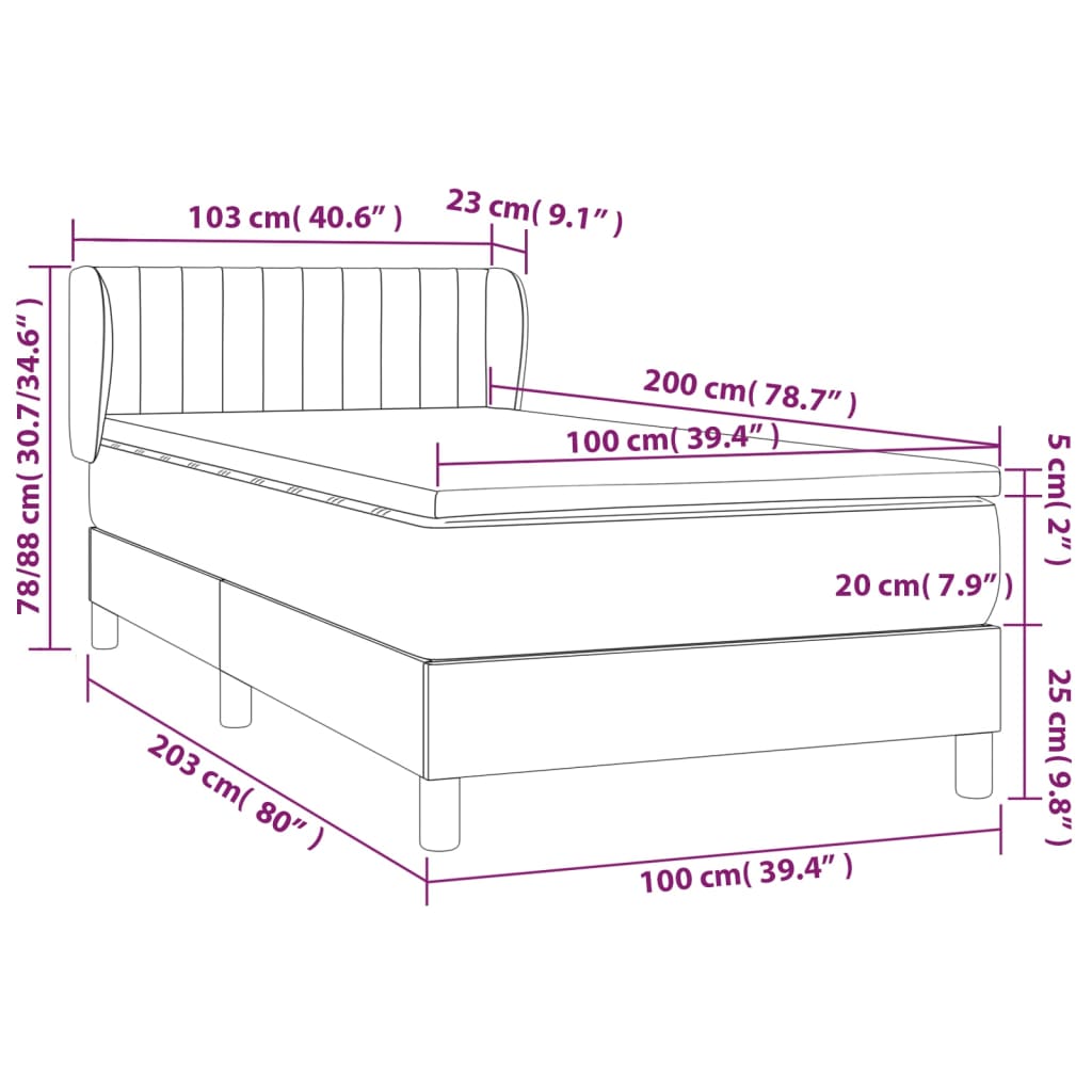 Boxspring met matras fluweel donkergroen 100x200 cm