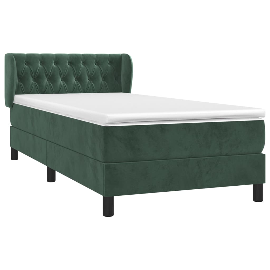 Boxspring met matras fluweel donkergroen 90x190 cm