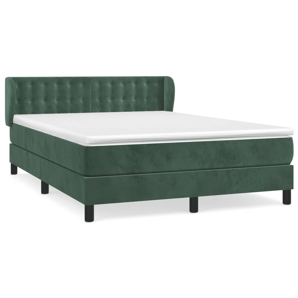 Boxspring met matras fluweel donkergroen 140x190 cm