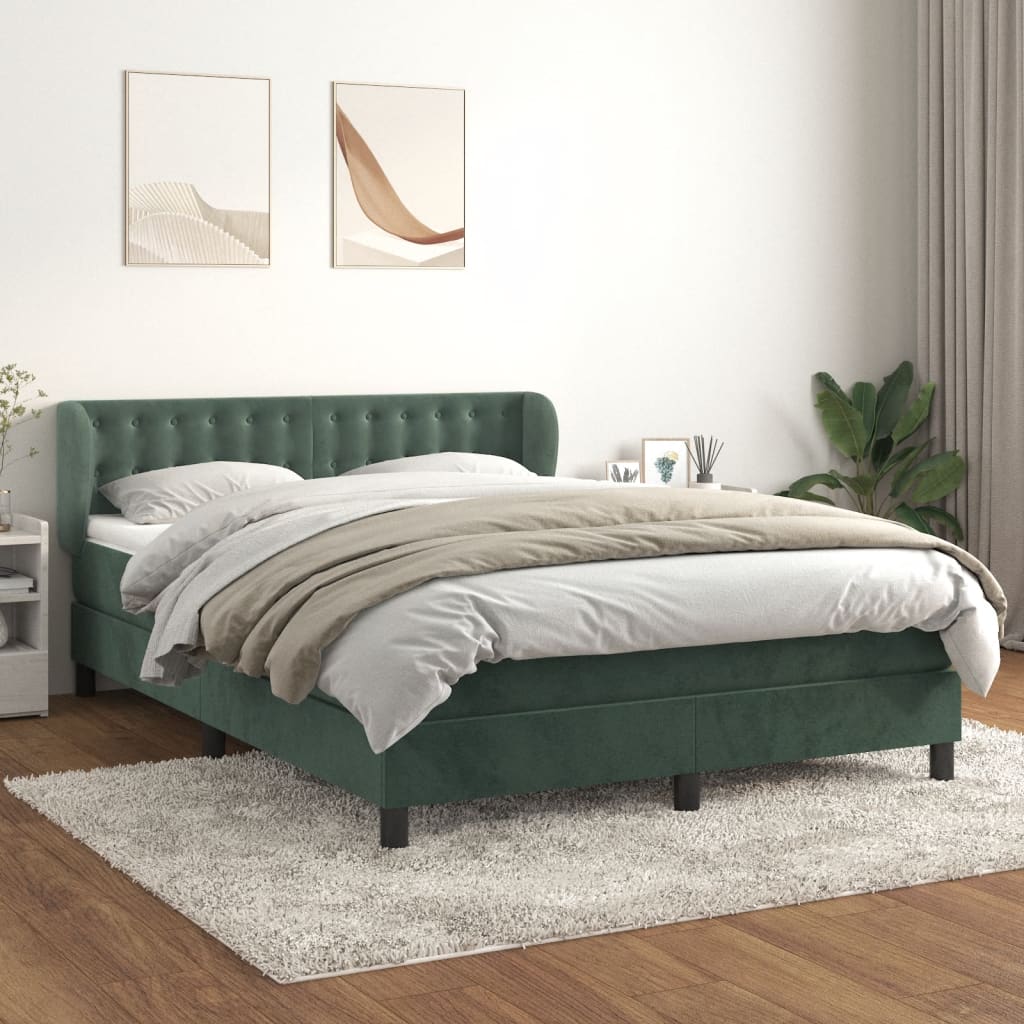 Boxspring met matras fluweel donkergroen 140x190 cm