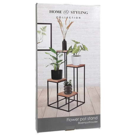 Home&Styling Plantenstandaard met 4 planken naturel en zwart - AllerleiShop