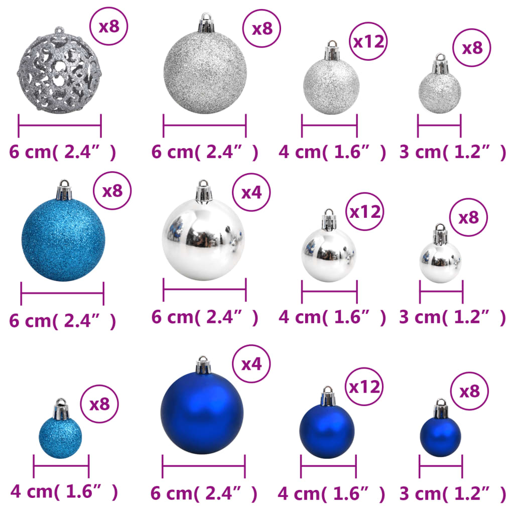 Kerstballen 100 st 3/4/6 cm blauw en zilverkleurig - AllerleiShop