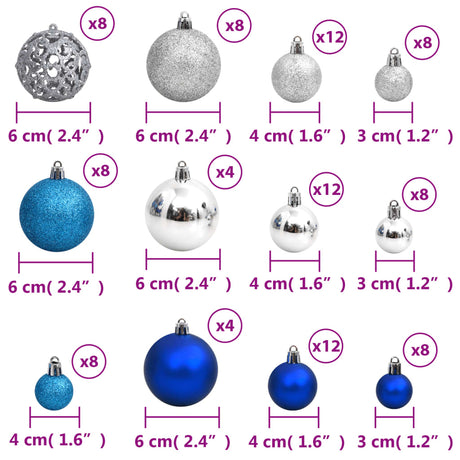 Kerstballen 100 st 3/4/6 cm blauw en zilverkleurig - AllerleiShop