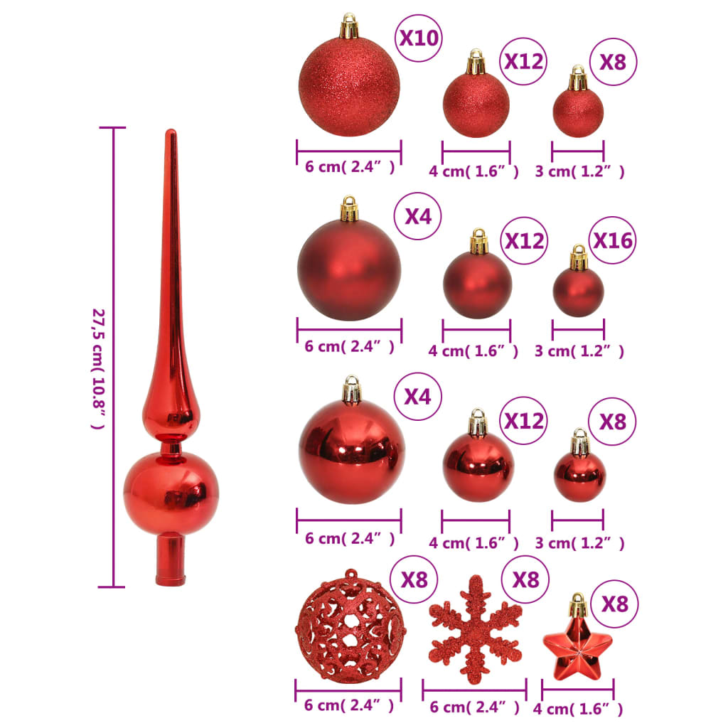 111-delige Kerstballenset polystyreen rood - AllerleiShop