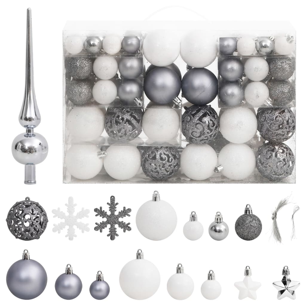 111-delige Kerstballenset polystyreen wit en grijs - AllerleiShop