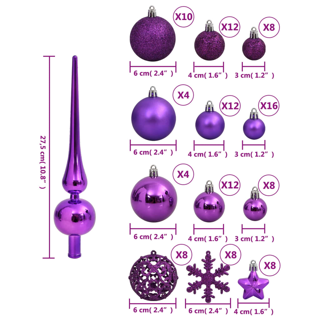 111-delige Kerstballenset polystyreen paars - AllerleiShop