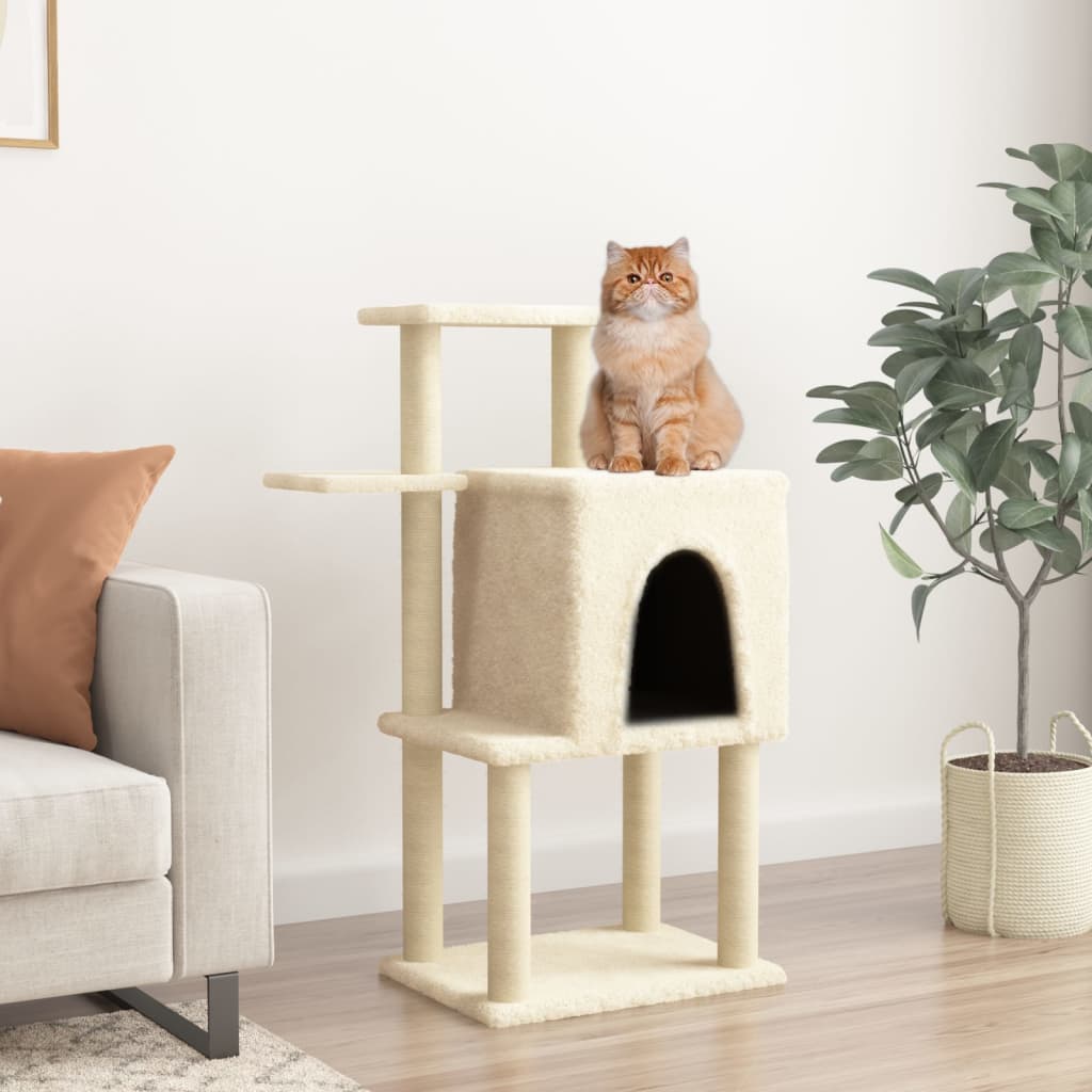 Kattenmeubel met sisal krabpalen 97 cm crèmekleurig