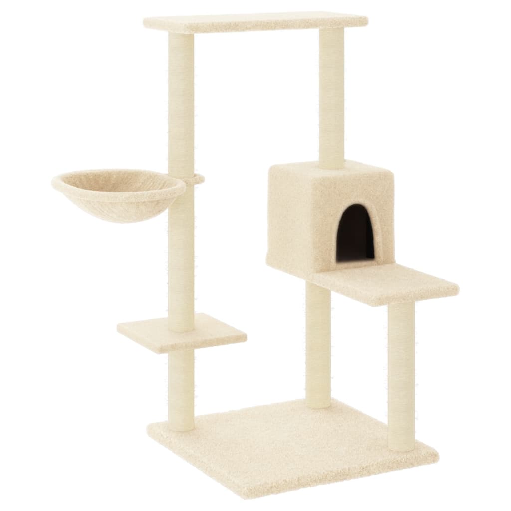 Kattenmeubel met sisal krabpalen 95 cm crèmekleurig