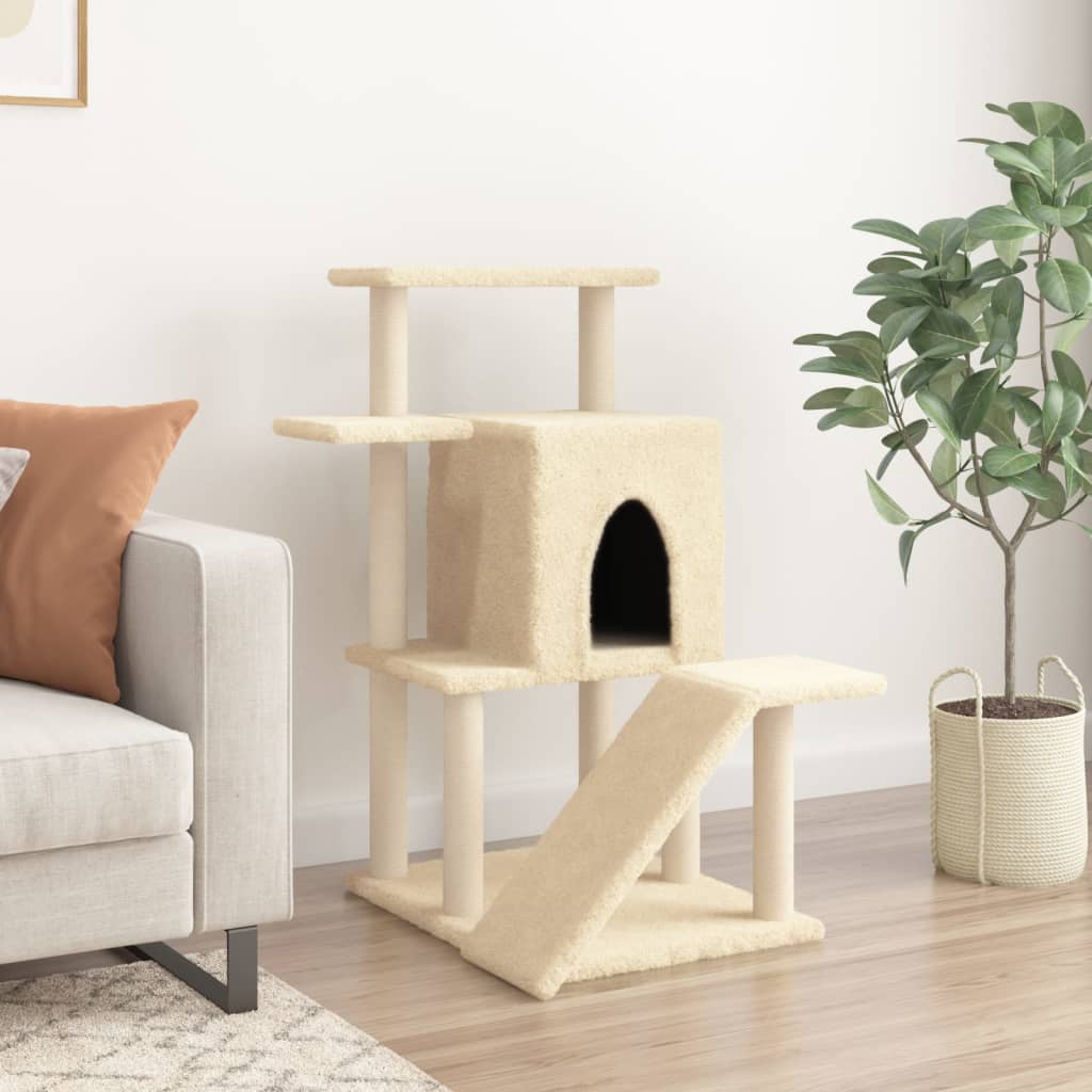 Kattenmeubel met sisal krabpalen 97 cm crèmekleurig