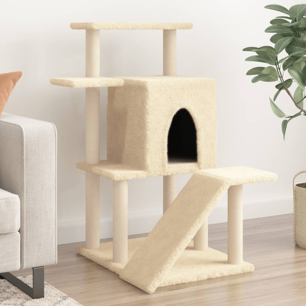 Kattenmeubel met sisal krabpalen 97 cm crèmekleurig