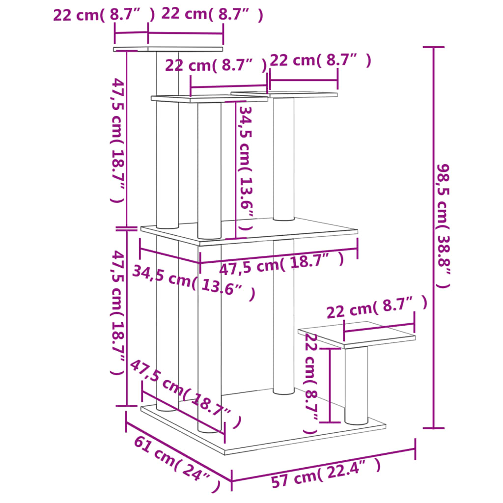 Krabpaal met platforms 98,5 cm crèmekleurig