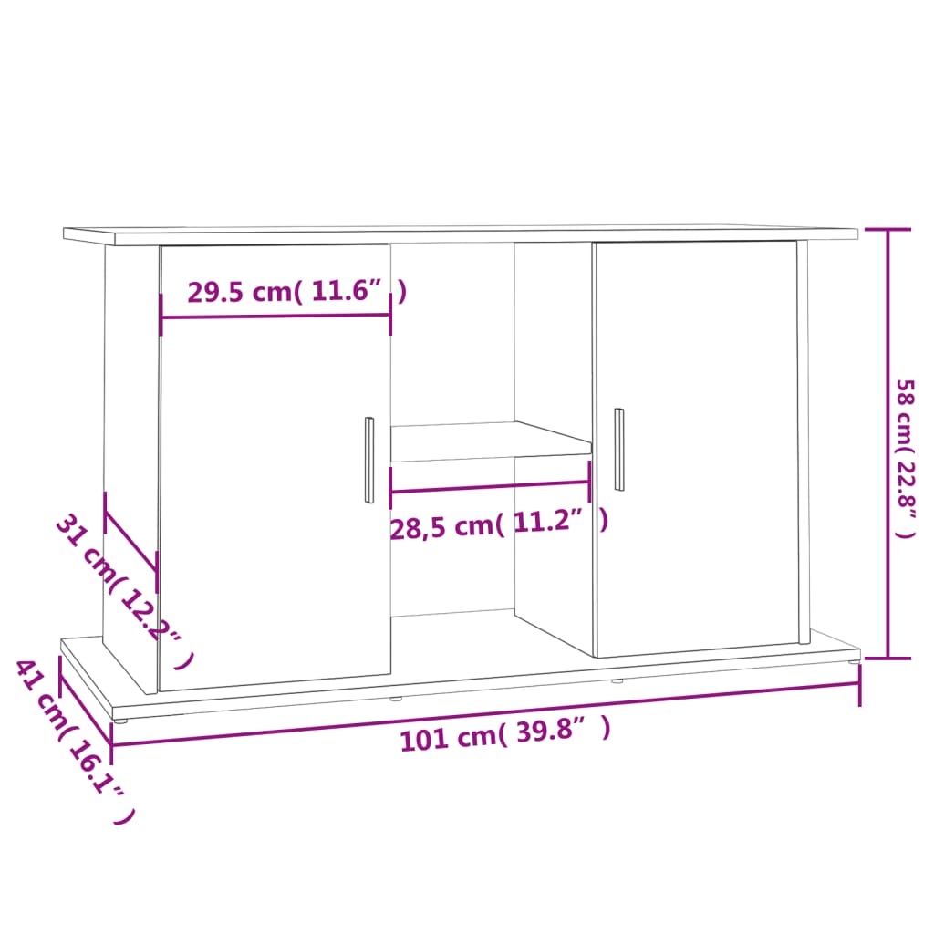 Aquariumstandaard 101x41x58 cm bewerkt hout hoogglans wit