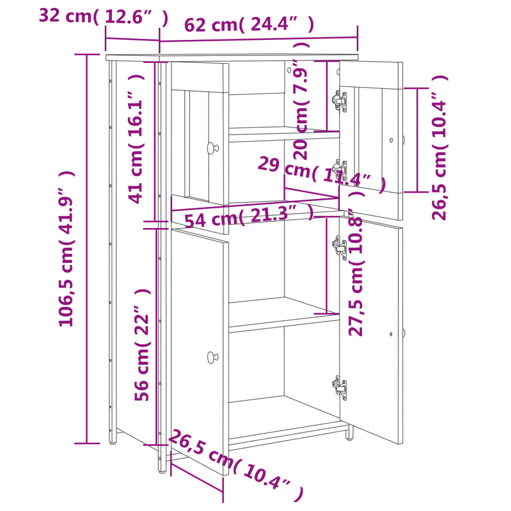 Hoge kast 62x32x106,5 cm bewerkt hout zwart