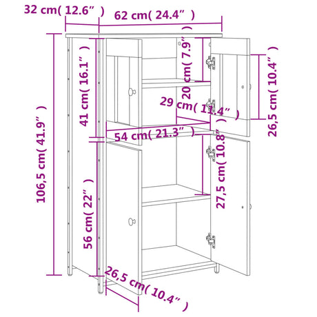 Hoge kast 62x32x106,5 cm bewerkt hout zwart