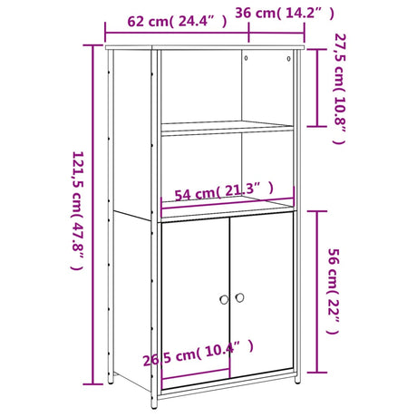 Hoge kast 62x36x121,5 cm bewerkt hout grijs sonoma