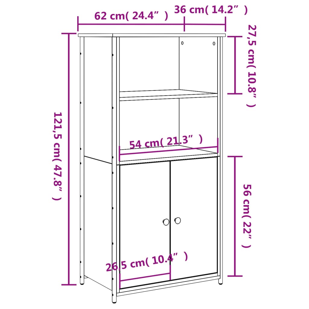 Hoge kast 62x36x121,5 cm bewerkt hout bruin eikenkleur