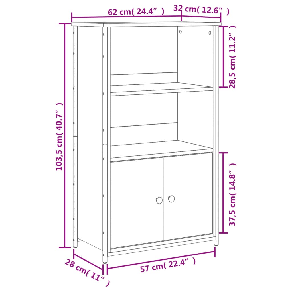 Hoge kast 62x32x103,5 cm bewerkt hout zwart