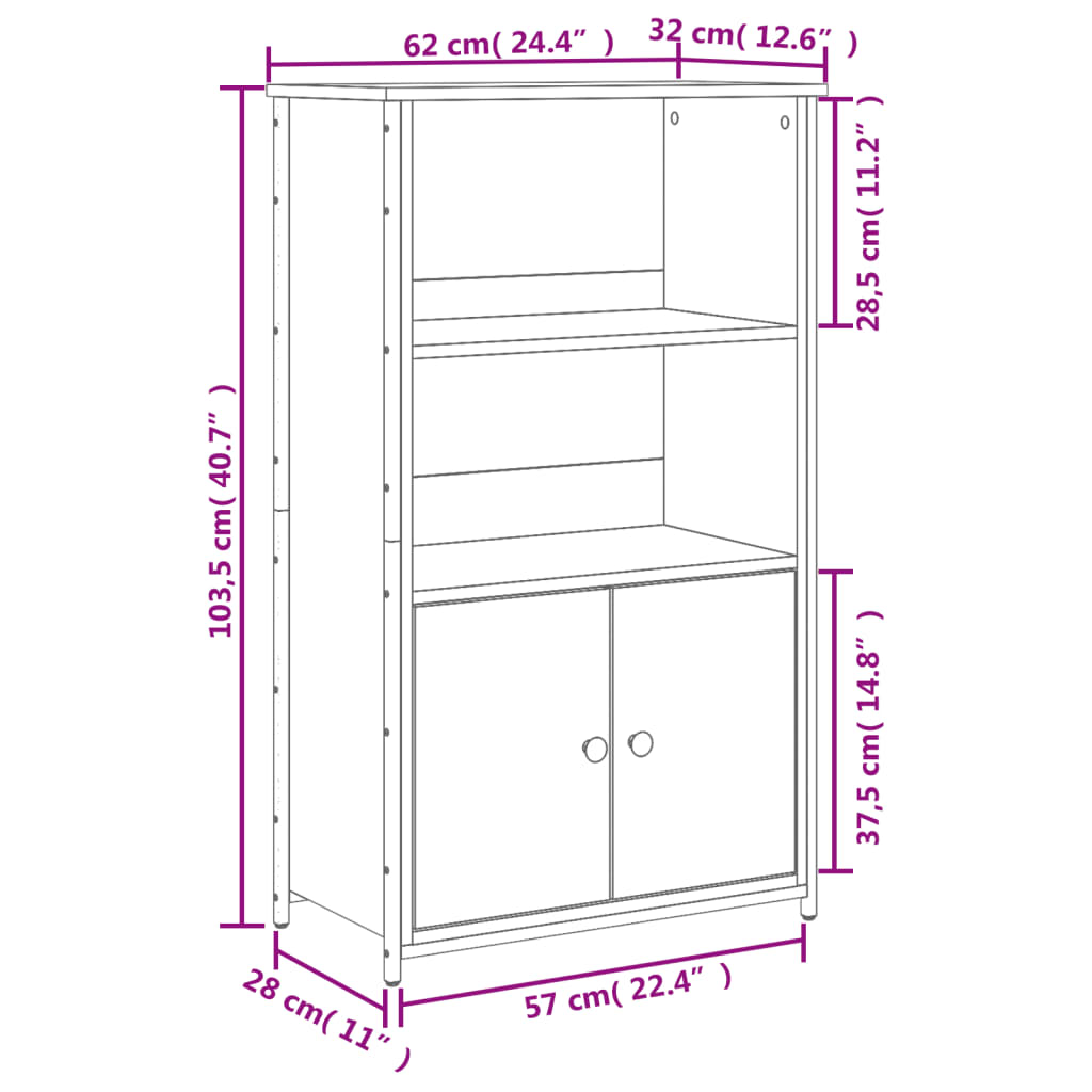 Hoge kast 62x32x103,5 cm bewerkt hout sonoma eikenkleurig