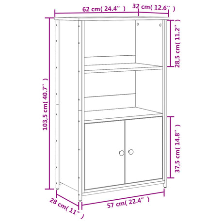 Hoge kast 62x32x103,5 cm bewerkt hout bruin eikenkleur