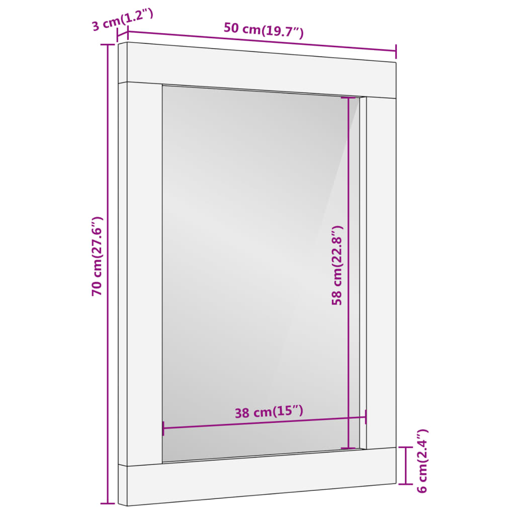 Badkamerspiegel 50x70x3 cm massief mangohout en glas bruin - AllerleiShop