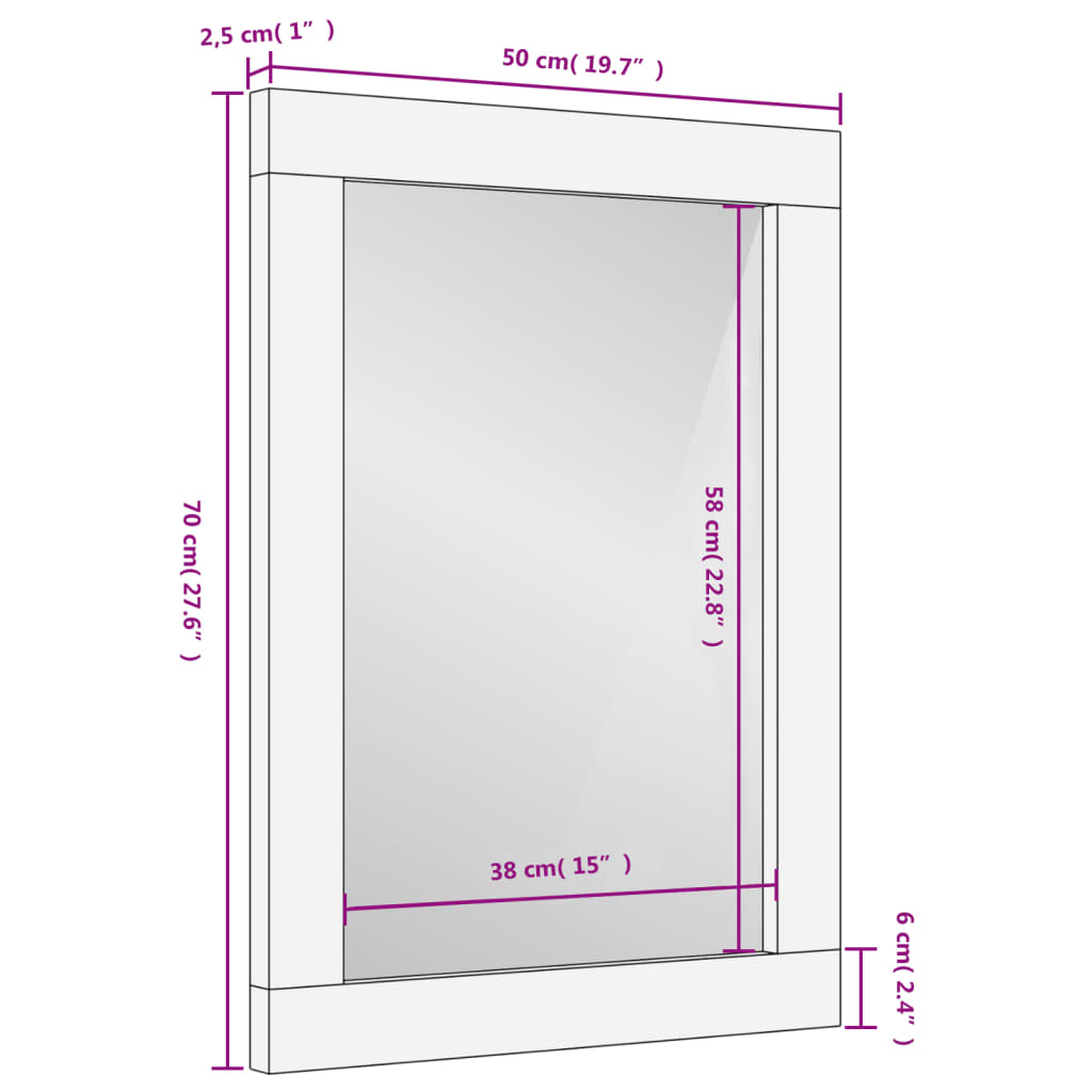 Badkamerspiegel 50x70x2,5 cm massief mangohout en glas zwart - AllerleiShop