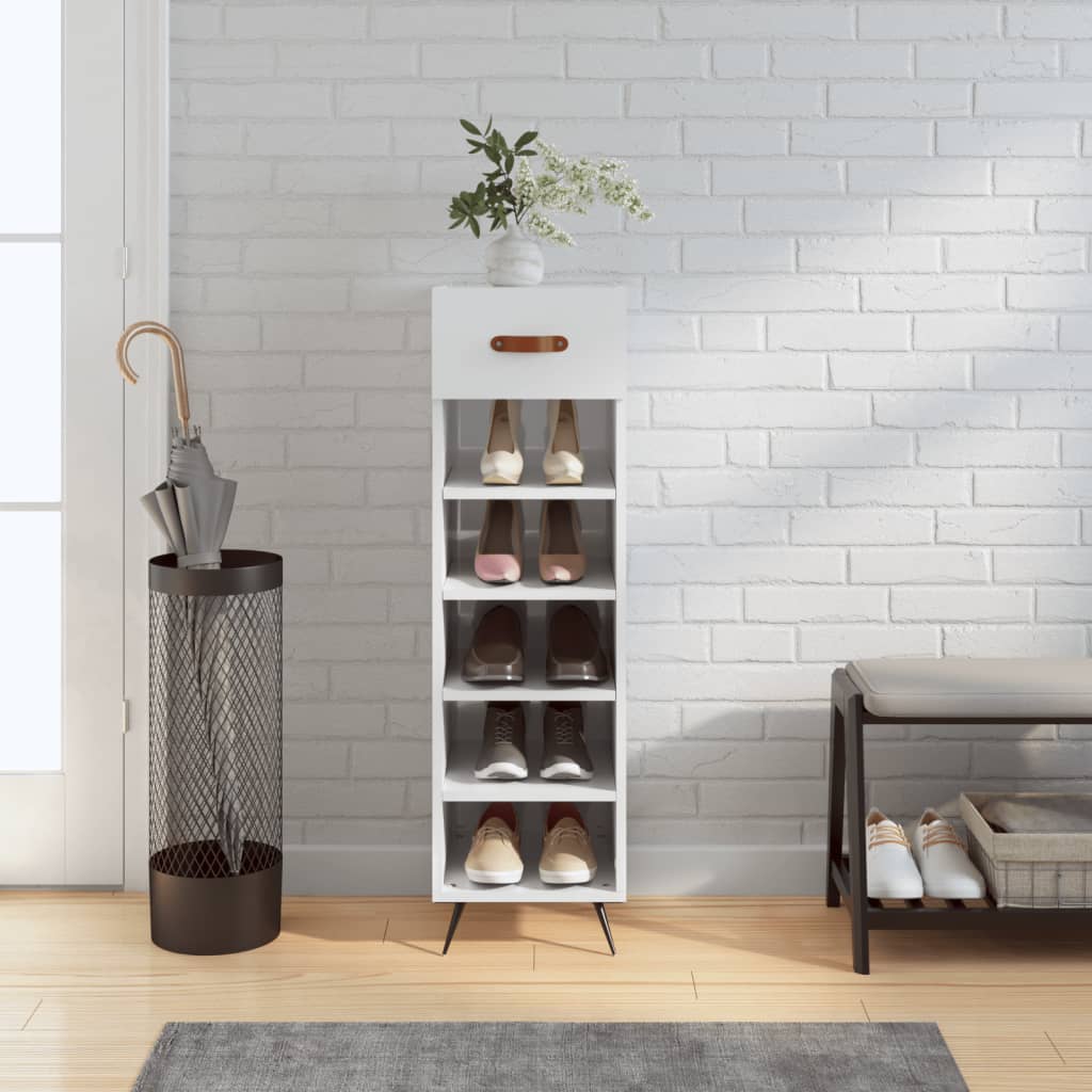 Schoenenkast 30x35x105 cm bewerkt hout hoogglans wit