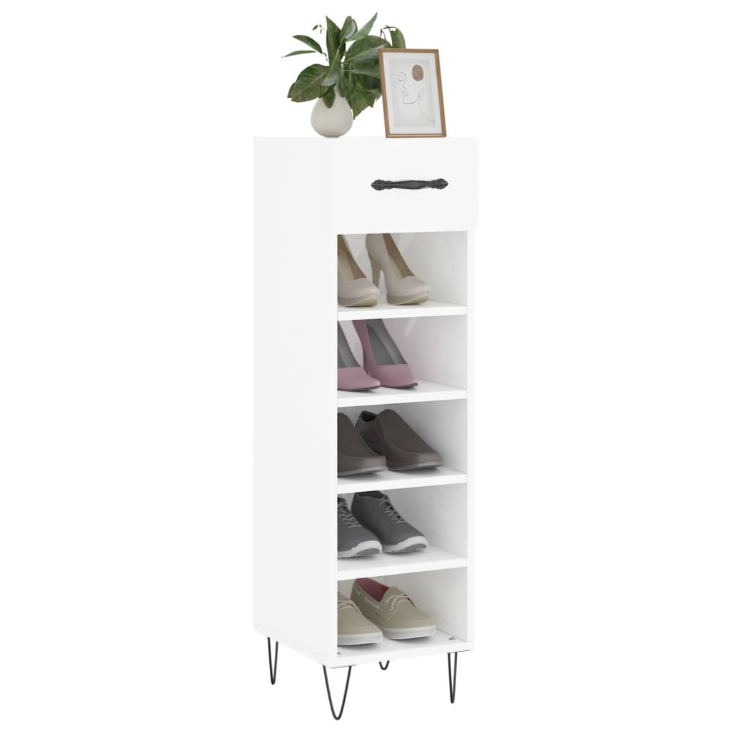 Schoenenkast 30x35x105 cm bewerkt hout hoogglans wit