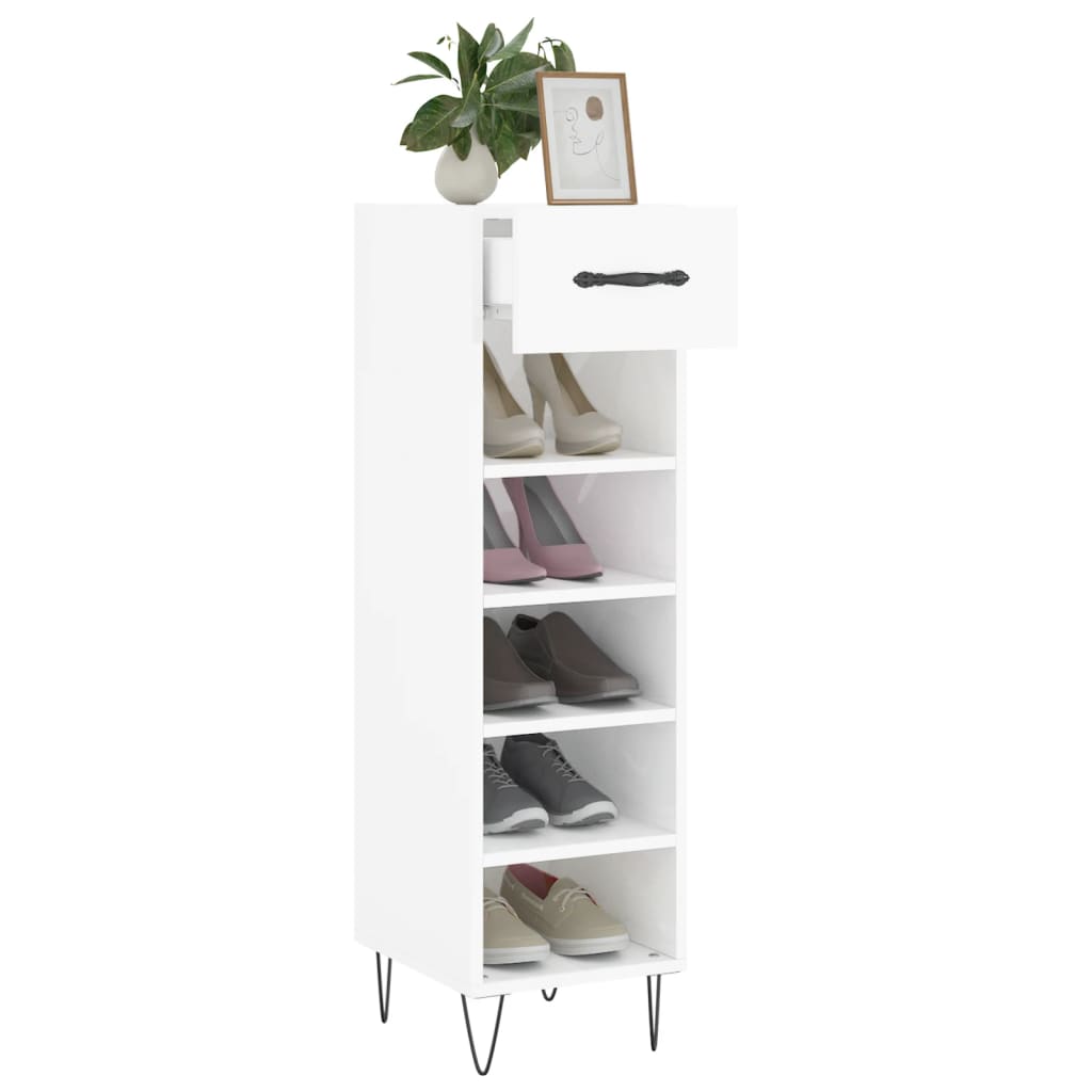 Schoenenkast 30x35x105 cm bewerkt hout hoogglans wit