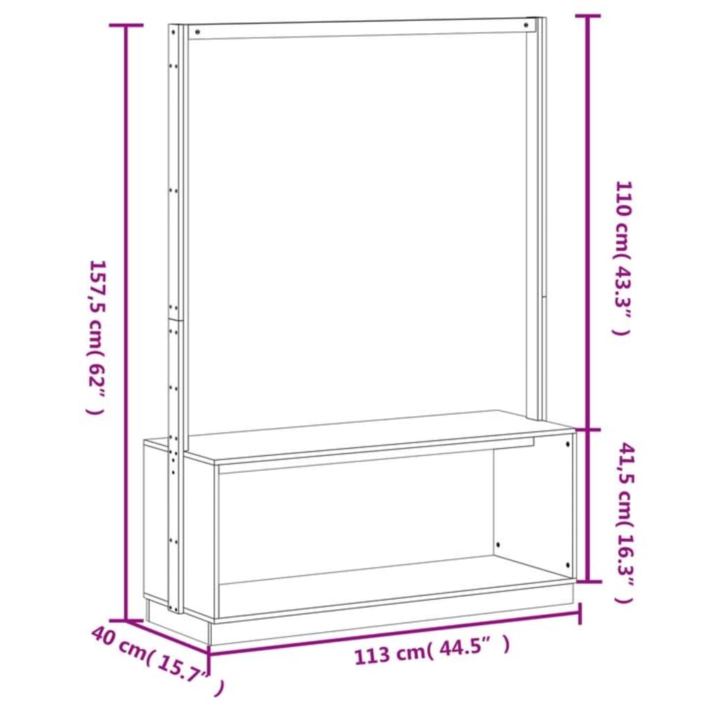 Kledingrek schoenenkast 113x40x157,5 cm grenenhout honingbruin