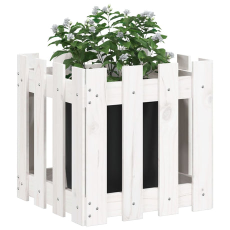 Plantenbak met hekontwerp 40x40x40 cm massief grenenhout wit