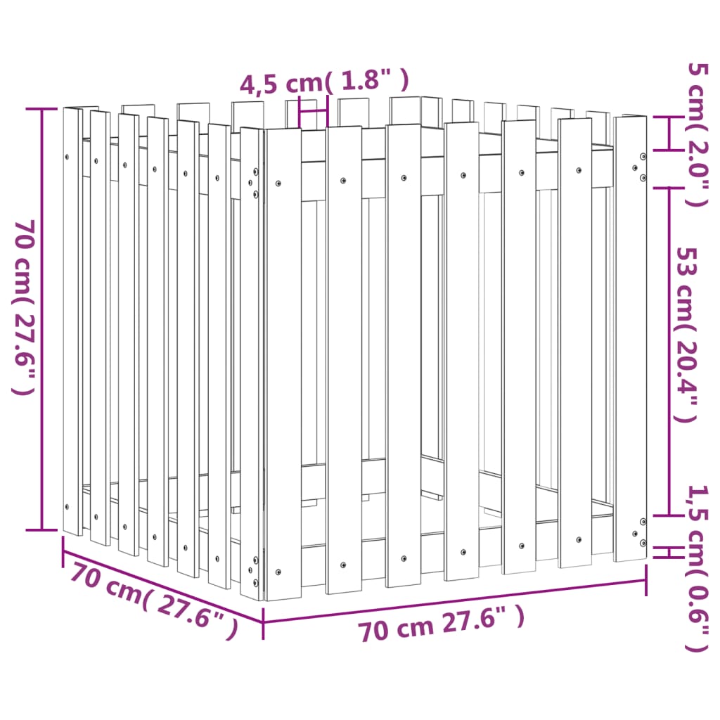 Plantenbak met hekontwerp 70x70x70 cm geïmpregneerd grenenhout