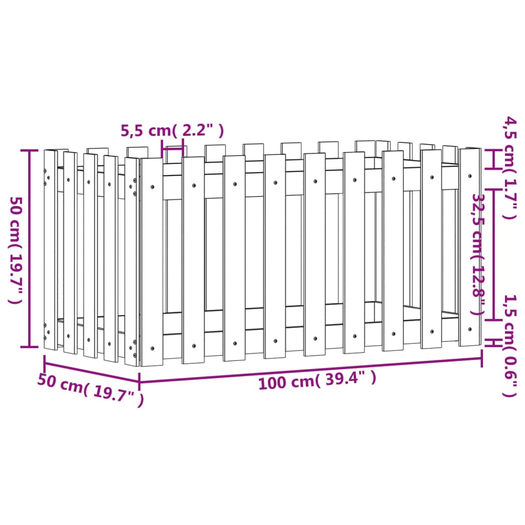 Plantenbak verhoogd met hekontwerp 100x50x50 cm grenenhout