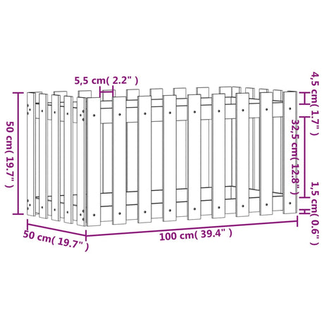 Plantenbak verhoogd met hekontwerp 100x50x50 cm grenenhout